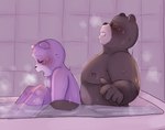 anthro bathtub blush brown_body detailed_background duo eyes_closed inside male nipples purple_body slightly_chubby steam zadscat unicorn_wars padre_(unicorn_wars) sargento_caricias bear mammal 2023