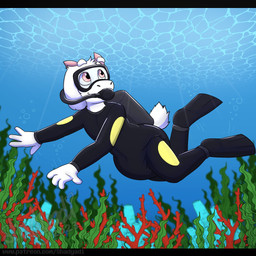 4_fingers air_tank ambiguous_gender anthro bubble clean_diaper clothed clothing diaper diaper_fetish diaper_under_clothing diving_mask fingers floppy_ears fur head_horn heart_symbol horn mask pink_horn scuba_diving scuba_fins seaweed smile solo swimming swimming_fins tail text underwater water wearing_diaper wetsuit white_body white_fur white_tail shadyadi deltarune undertale_(series) ralsei aquatic bovid caprine darkner goat mammal sea_sponge 1:1 2023 artist_name hi_res letterbox signature url male_(lore)