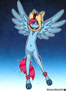 anthro bow_accessory clothing female flat_chested fluffy fluffy_chest freckled_face freckles genitals hair hands_behind_head headgear headwear hoodie long_hair nipples nude nude_female pose pubes scales solo spread_wings tail topwear vulva wings young blossomblaze hasbro my_little_pony fan_character kirin_(mlp) mammal absurd_res hi_res
