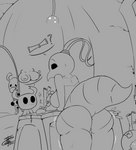 antennae_(anatomy) anthro anus big_breasts big_butt breasts building butt butt_focus container cup dildo featureless_face female female_focus group house male map melee_weapon money mug sex_toy sword weapon ghost_drawings hollow_knight team_cherry elderbug_(hollow_knight) iselda_(hollow_knight) sly_(hollow_knight) the_knight_(hollow_knight) arthropod insect vessel_(species) hi_res monochrome