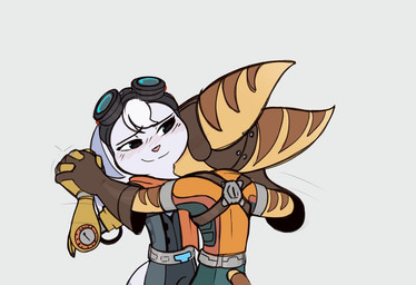 anthro bite blush clothed clothed_female clothed_male clothing cybernetic_arm cybernetic_limb duo eyewear eyewear_on_head female fluffy fluffy_tail fur gloves goggles goggles_on_head hair handwear interlocked_fingers male male/female neck_bite pink_nose scarf striped_body striped_fur stripes tail thin_tail white_body white_fur white_hair yellow_body yellow_fur time_fluffy500 ratchet_and_clank sony_corporation sony_interactive_entertainment ratchet_(ratchet_and_clank) rivet_(ratchet_and_clank) lombax mammal