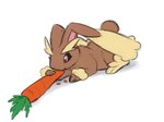2024 ambiguous_gender big_ears black_sclera brown_body brown_ears brown_fur brown_tail carrot digital_media_(artwork) eating eating_carrot eyebrows feral feralized food fur generation_4_pokemon hi_res lopunny multicolored_body multicolored_ears multicolored_fur nintendo paws pink_eyes pink_inner_ear pink_nose plant pokemon pokemon_(species) pupils scut_tail sealer4258 short_tail simple_background smile solo tail tan_body tan_ears tan_eyebrows tan_fur thick_eyebrows vegetable white_background