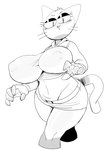 anthro big_breasts breasts female nipple_outline solo sakana8888888 domestic_cat felid feline felis mammal hi_res monochrome