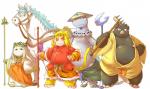 anthro clothed clothing group male monk overweight overweight_male simple_background slightly_chubby smile smirk staff tail weapon white_background chiro_(artist) journey_to_the_west mythology sha_wujing sun_wukong tang_sanzang yulong_(journey_to_the_west) zhu_bajie domestic_pig dragon equid equine haplorhine horse mammal monkey mythological_creature mythological_scalie primate scalie suid suina sus_(pig) hi_res