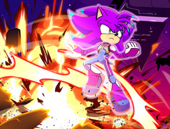 armor_plates aura bangs bodysuit clothing detailed_background explosion fur green_eyes intense_face male nightsky purple_body purple_fur quill_hair skinsuit small_tail solo star tail tight_clothing xxkenthewolfxx sega sonic_the_hedgehog_(series) concorde_the_hedgehog_(sonichacki) fan_character eulipotyphlan hedgehog mammal absurd_res hi_res