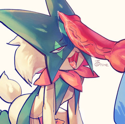 animal_genitalia animal_penis anthro bodily_fluids canine_genitalia canine_penis drooling duo erection feline_genitalia feline_penis genital_fluids genitals knot knotted_penis male male/male open_mouth penile_spines penis precum saliva tongue tongue_out honeydewt1me nintendo pokemon generation_4_pokemon generation_9_pokemon lucario meowscarada pokemon_(species) digital_media_(artwork) hi_res