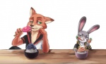 anthro blueberry_(fruit) carrot clothing dessert duo female food fruit fur green_eyes grey_body grey_fur ice_cream inner_ear_fluff long_ears looking_back male orange_body orange_fur pawpsicle plant popsicle purple_eyes simple_background tuft vegetable bei_ju_luoxuan_wan disney gintama zootopia hijikata_toushirou judy_hopps nick_wilde sakata_gintoki canid canine fox lagomorph leporid mammal rabbit red_fox true_fox 2016 digital_media_(artwork)