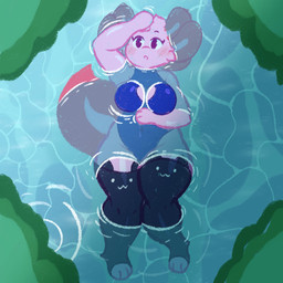 3_fingers anthro big_breasts big_tail biped black_clothing black_legwear blue_clothing blue_topwear breasts cleavage_cutout clothed clothed_female clothing curvy_figure cutout eyebrows eyelashes female fingers frill_(anatomy) hair hand_on_head legwear leotard lying navel non-mammal_breasts non-mammal_navel on_back open_mouth overweight overweight_anthro overweight_female partially_submerged pink_body pink_face pink_frill pink_hair pink_legs pink_nose pink_tail plant pose purple_eyebrows purple_eyelashes purple_eyes solo stockings submerged_feet tail thick_thighs thigh_highs tight_clothing tight_topwear topwear voluptuous voluptuous_anthro voluptuous_female water wide_hips artxol cherry_(artxol) amphibian aquatic axolotl mole_salamander salamander 1:1 2025 absurd_res colored digital_drawing_(artwork) digital_media_(artwork) hi_res pinup