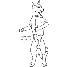 animal_genitalia animal_penis anthro balls bottomless clothed clothing fur genitals male open_mouth open_smile penis sheath simple_background smile solo standing tail topwear topwear_only usher_(job) white_background urbanhermit canid canine mammal 1980 1:1 black_and_white dated monochrome
