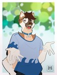 anthro clothing collar collarbone fur gael_akita male markings shy_pose solo spots spotted_body spotted_fur gael kathai akita akita_inu canid canine canis domestic_dog mammal spitz 3:4 absurd_res colored digital_media_(artwork) flat_colors half-length_portrait hi_res portrait