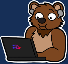 anthro black_eyes black_nose brown_body brown_fur computer electronics fur headphones laptop looking_at_computer looking_at_object male neck_tuft outline simple_background solo transparent_background tuft white_outline voshuli bearphones bear brown_bear grizzly_bear mammal ursine 2026 alpha_channel digital_media_(artwork) flat_colors low_res