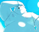 anthro belly big_belly bodily_fluids humanoid_hands kemono male moobs nipples one_eye_closed overweight overweight_male solo sweat white_body sessa bear mammal polar_bear ursine 2022