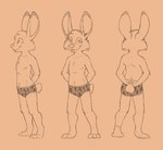 3_toes anthro biped briefs buckteeth bulge cheek_tuft clothed clothing digitigrade dipstick_ears ear_markings facial_tuft feet long_ears looking_at_viewer male multicolored_ears multiple_poses pattern_briefs pose print_briefs print_clothing print_underwear rear_view short_tail simple_background smile solo tail teeth toes topless tuft underwear young young_anthro mizzyam jake_cottontail lagomorph leporid mammal rabbit 2021 hi_res monochrome