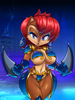 anthro armor big_breasts bikini_armor blue_eyes breasts brown_body brown_fur curvy_figure dagger dungeon female fur hair huge_breasts melee_weapon navel nipple_outline open_mouth red_hair short_hair solo unconvincing_armor weapon barely_sly archie_comics sega sonic_the_hedgehog_(archie) sonic_the_hedgehog_(comics) sonic_the_hedgehog_(series) sally_acorn chipmunk ground_squirrel mammal rodent sciurid 2023 3:4 hi_res
