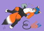 anthro barefoot biped blue_hair bottomwear candy clothing dessert eyewear falling feet food glasses hair lying male marshmallow on_back purple_background shorts simple_background solo star fuzzywuff enthis canid canine fox mammal 2016 hi_res