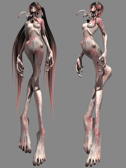 big_feet big_hands breasts casual_nudity digitigrade feet female fingers floating gradient_hair grey_background hair jewelry long_fingers long_hair long_legs looking_at_viewer medium_breasts navel necklace nightmare_fuel nipples not_furry_focus nude nude_female nude_humanoid short_hair simple_background skull_necklace solo teeth twintails_(hairstyle) what_has_science_done deino_(artist) deino_(modeler) calne_ca nato-kun arthropod crustacean humanoid isopod malacostracan monster monstrous_humanoid 2012 3:4 3d_(artwork) autodesk_3ds_max_(artwork) digital_media_(artwork) full-length_portrait hi_res portrait