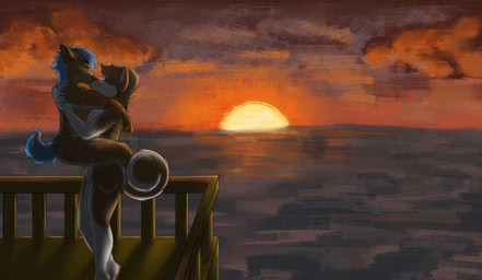 anthro beach duo heart_symbol male male/male seaside sunset komurot absurd_res hi_res