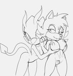 anthro big_breasts breast_grab breasts duo female female/female genitals groping_from_behind hand_on_breast pubes pussy small_breasts fourssss sega sonic_the_hedgehog_(series) ellie_the_wolf fan_character skitter_the_gecko canid canine canis gecko lizard mammal reptile scalie wolf 2024 hi_res monochrome sketch