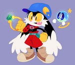 4_fingers anthro black_body black_fur clothing duo fangs fingers footwear fur gloves hand_on_hip handwear happy male open_mouth simple_background teeth yellow_clothing yellow_eyes yellow_gloves yellow_handwear lumspark bandai_namco klonoa_(series) pac-man_(series) huepow klonoa pac-man domestic_cat felid feline felis mammal sphere_creature spirit 2021