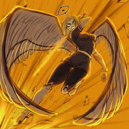 feathered_wings feathers female flying knight light melee_weapon prosthetic prosthetic_arm prosthetic_limb solo sword warrior weapon wings koto_art hazbin_hotel hellaverse lute_(hazbin_hotel) angel 1:1 absurd_res full-length_portrait hi_res portrait