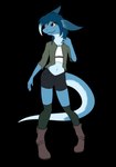 aged_down anthro blue_body blue_fur blue_hair boots bottomwear clothed clothing female footwear fur fur_markings hair hand_on_shoulder markings navel orange_eyes shoes shorts socks solo standing tail topwear white_body white_fur giru_(artist) mythology miryam_(giru) dragon furred_dragon furred_scalie mythological_creature mythological_scalie scalie hi_res