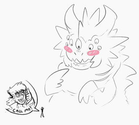 7_eyes ambiguous_gender blush clothed clothing duo extreme_size_difference horn male male_human multi_eye narrowed_eyes open_mouth simple_background size_difference stick_figure text swampjaws alien human mammal monster english_text hi_res sketch