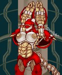 anthro apode armband armor big_breasts breasts cable female genitals headgear helmet legless machine metallic_body nipples not_furry pregnant pussy raised_arm red_armband red_armor serpentine shoulder_guards solo tail risqueraptor gunforce_ii irem chi_un-d android draconcopode humanoid robot robot_humanoid 5:6 colored_sketch hi_res sketch