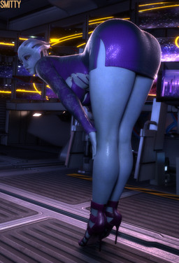 bent_over blue_body blue_skin breasts butt clothing dress female footwear freckled_face freckles high_heels not_furry shoes solo smitty34 bioware electronic_arts mass_effect liara_t'soni alien alien_humanoid asari humanoid 2026 3d_(artwork) absurd_res digital_media_(artwork) hi_res