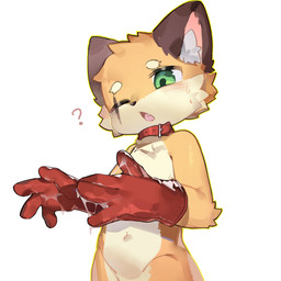 4_fingers anthro blush blush_lines bodily_fluids brown_body brown_ears brown_fur cheek_tuft chest_tuft circle_eyebrows clothing collar cum cum_drip cum_on_hand cute_fangs dipstick_ears dripping ear_markings eye_scar eyebrows facial_scar facial_tuft fangs fingers fur genital_fluids gloves green_eyes handwear implied_handjob inner_ear_fluff latex latex_clothing latex_gloves latex_handwear looking_down male mostly_nude mostly_nude_anthro mostly_nude_male multicolored_ears navel one_eye_closed open_mouth orange_body orange_fur pink_inner_ear question_mark red_clothing red_collar red_gloves red_handwear scar shadow simple_background solo sweat sweatdrop tan_body tan_eyebrows tan_fur teeth tuft white_background white_inner_ear_fluff young young_anthro young_male emolga_1 nekowuwu_(character) canid canine canis fox mammal 1:1 absurd_res digital_drawing_(artwork) digital_media_(artwork) half-length_portrait hi_res portrait shaded