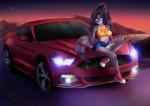 anthro bed black_hair black_nose blue_eyes breasts car female furniture hair looking_at_viewer motor_vehicle sitting_on_car sitting_on_vehicle smile solo vehicle klaudy klaudy-na ford ford_mustang sila_dione mammal procyonid raccoon 2019 absurd_res digital_media_(artwork) hi_res