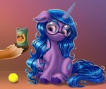 ball bean bean_(legume) blue_hair can container cutie_mark eyebrows eyewear female food fruit fur glasses hair hooves horn legume long_hair mostly_offscreen_character plant purple_body purple_eyes purple_fur raised_eyebrow solo tennis_ball harwick hasbro mlp_g5 my_little_pony mythology hitch_trailblazer_(mlp) izzy_moonbow_(mlp) earth_pony equid equine horse mammal mythological_creature mythological_equine pony unicorn 2021 digital_media_(artwork) hi_res shaded