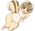 5_fingers anthro bikini black_eyes blush breasts brown_hair clothing female fingers fur green_bikini green_clothing green_swimwear hair kemono micro_bikini open_mouth open_smile simple_background sitting small_breasts smile solo striped_body striped_fur stripes swimwear tan_body tan_fur thick_thighs tongue two-piece_swimsuit white_background senzoc futaba_channel nijiura_maids risuky-san chipmunk ground_squirrel mammal rodent sciurid 2019