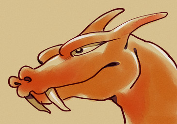 ambiguous_gender black_eyes fangs mouth_closed orange_body simple_background solo teeth white_sclera flavia-elric nintendo pokemon charizard generation_1_pokemon pokemon_(species) 2023 digital_media_(artwork)