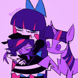 bow_ribbon eyebrows female feral group horn raised_eyebrow simple_background trio poroshya friendship_is_magic hasbro littlest_pet_shop littlest_pet_shop_(2012) my_little_pony mythology panty_and_stocking_with_garterbelt stocking_anarchy twilight_sparkle_(mlp) zoe_trent canid canine equid equine human mammal mythological_creature mythological_equine unicorn 1:1 crossover hi_res