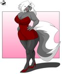 anthro breasts cleavage clothed clothing cocktail_dress dress female footwear hair high_heels red_clothing red_dress shoes solo strapless_clothing strapless_dress chrisandcompany kelsey_sienna mammal mephitid skunk 5:6 absurd_res hi_res