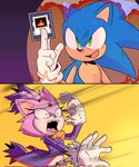 anthro card clothing duo female fur gloves green_eyes handwear male on_model open_mouth open_smile parody playing_card smile teeth thin_thighs yellow_eyes spinstellar sega sonic_the_hedgehog_(series) yu-gi-oh! blaze_the_cat sonic_the_hedgehog eulipotyphlan felid feline hedgehog mammal 2023 hi_res meme