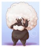 afro anthro anthrofied belly big_belly biped black_body black_skin eyes_closed female hooves navel obese obese_anthro obese_female open_mouth overweight overweight_anthro overweight_female pokemorph smile solo standing crescent-blue-zero nintendo pokemon generation_8_pokemon pokemon_(species) wooloo hi_res