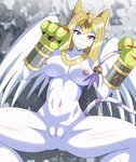 blue_eyes blush breasts female genitals nipples pussy smile solo heigani bandai_namco digimon digimon_(species) humanoid nefertimon hi_res