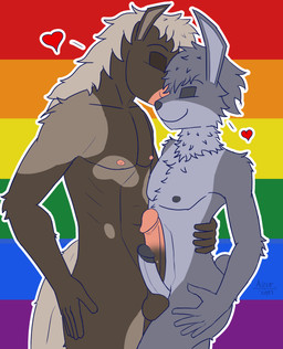 anthro balls balls_rest brown_body brown_fur brown_hair duo erection eyes_closed femboy foreskin fur genitals glans grey_body grey_fur grey_hair hair hand_on_leg heart_symbol holding_partner humanoid_genitalia humanoid_penis lgbt_pride male male/male nude penis penis_against_chest pride_colors rainbow_flag rainbow_pride_flag rainbow_symbol retracted_foreskin romantic romantic_couple tail azurgyn lgbt_pride_month equid equine horse lagomorph leporid mammal rabbit digital_drawing_(artwork) digital_media_(artwork) hi_res signature