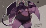 anthro belly bulge claws clothed clothing flexing grey_background heart_symbol horn humanoid_hands male moobs musclegut muscular muscular_anthro muscular_male nipples overweight overweight_anthro overweight_male pecs purple_body sharp_teeth simple_background solo sparkles tail teeth wings wrestling_singlet midoricrocodile mythology nintendo ring_fit_adventure dragaux dragon mythological_creature mythological_scalie scalie 2020 absurd_res hi_res