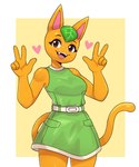 5_fingers anthro clothed clothing double_v_sign dress eyelashes fangs female fingers gesture green_clothing green_dress hand_gesture heart_symbol looking_at_viewer mod_fashion open_mouth open_smile simple_background smile solo tail teeth v_sign artkett1412 animal_crossing nintendo tangy_(animal_crossing) domestic_cat felid feline felis mammal 2023 5:6 hi_res