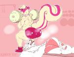 anthro barbell black_nose bodily_fluids butt clothed clothing duo exercise feet femboy fluffy fluffy_tail fur glistening hair hindpaw male male/male markings multicolored_body multicolored_fur open_mouth pawpads paws pink_background pink_body pink_fur simple_background squats striped_body striped_fur stripes sweat tail tongue tongue_out topless two_tone_body two_tone_fur weightlifting white_body white_fur white_hair workout bourbon_(artist) nargle vinon_(woofwoofwoof) mammal mephitid mink mustelid musteline skunk true_musteline 2017 digital_drawing_(artwork) digital_media_(artwork)