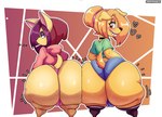 anthro big_butt bottomwear braces butt canid canine canis chihuahua cigarette clothing domestic_dog duo femboy gabriel_(thedeathcrow05) gerry_(dongitos) hair hat headgear headwear hi_res huge_butt jacket legwear male mammal orange_hair overweight overweight_anthro overweight_male purple_hair shirt shorts stockings thedeathcrow05 thick_thighs thong topwear toy_dog underwear yellow_body
