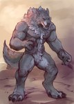 anthro biceps claws fangs fur male muscular muscular_anthro muscular_male nude paws red_eyes solo tail teeth notsophatmatt blizzard_entertainment warcraft canid mammal were werecanid worgen absurd_res hi_res