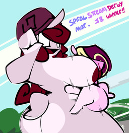 anthro between_breasts big_breasts bodily_fluids breasts cum duo face_between_breasts female fondling genital_fluids hair holding_onto_partner larger_female long_hair male male/female nude outside_sex pink_body pink_hair pink_skin red_hair sex shell_hat size_difference smaller_male voyeur thefablednekos spiral_stream_derby jerry_capshell queen_majesty gastropod mollusk snail hi_res