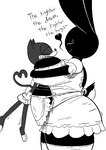 2019 4_fingers anthro apron barefoot belly big_breasts biped black_and_white black_heart black_text blush blush_lines bottomwear breasts closed_smile clothed clothed_anthro clothed_female clothed_male clothing countershade_tail countershading digital_drawing_(artwork) digital_media_(artwork) domestic_cat dress embrace english_text eyelashes eyes_closed face_in_breasts feet felid feline felis female female_anthro fingers front_view full-length_portrait furgonomics gesture gloves handwear hug inkblot inky_(thatoneaceguy) lagomorph larger_anthro larger_female legwear leporid male male/female male_anthro mammal monochrome mouth_closed open_mouth open_smile overweight overweight_anthro overweight_female portrait rabbit rabbit_ears scut_tail shirt short_tail shorts side_view simple_background size_difference smaller_anthro smaller_male smile solo standing tail tail_gesture tail_heart teeth text thatoneaceguy thick_thighs thigh_highs three-quarter_portrait tight_clothing tilde_after_text toeless_(marking) topwear waist_apron white_background