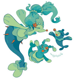 ambiguous_gender blue_eyes blush blush_lines eyelashes eyes_closed fangs feral gem gesture group happy looking_at_viewer one_eye_closed open_mouth pearl_(gem) simple_background smile split_form star_eyes starfish_(accessory) tail teeth trio waving waving_at_viewer white_body candyje11yfish nintendo pokemon aquatic asterozoan brionne echinoderm generation_7_pokemon pokemon_(species) popplio primarina starfish 2026 hi_res signature