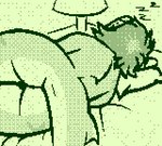 anthro bed butt dithering ear_piercing female fin furniture greying_hair hair highlights_(coloring) lamp multicolored_body notched_ear piercing scar short_hair sleeping snoring solo two_tone_body white_tipped_ears r3znor_x game_boy game_boy_family nintendo misty_(r3znor_x) fish marine shark digital_media_(artwork) monochrome pixel_(artwork)