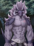 4_horns abs anthro biceps clothed clothing detailed_background grey_body horn male multi_horn muscular muscular_anthro muscular_male pecs red_sclera solo topless topless_anthro topless_male chibikoma the_reincarnation_of_the_strongest_exorcist_in_another_world gull_galeos bovid caprine demon goat mammal 2023 digital_drawing_(artwork) digital_media_(artwork) hi_res portrait three-quarter_portrait