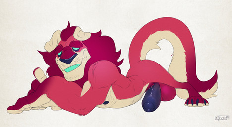anthro arched_back balls big_balls big_chest big_hands big_penis blue_eyes blue_nose blue_penis blue_sclera erection eyebrows floppy_ears foreskin genitals hair huge_balls humanoid_genitalia humanoid_penis looking_at_viewer lying male male_anthro no_irises nude on_front partially_retracted_foreskin penis penis_towards_viewer pubes red_hair seductive side_view simple_background stubble textured_background thick_eyebrows thick_penis top_heavy korichi roam_(roamingthrough) canid canine felid feline hybrid mammal 2021 full-length_portrait hi_res portrait